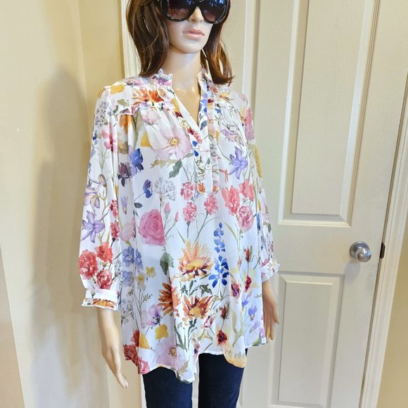 eShakti, Floral loose fitting long sleeve blouse - Picture 9 of 15